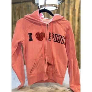 Victoria’s Secret PINK Hoodie Women’s M Pink I ❤️ PINK Rhinestone